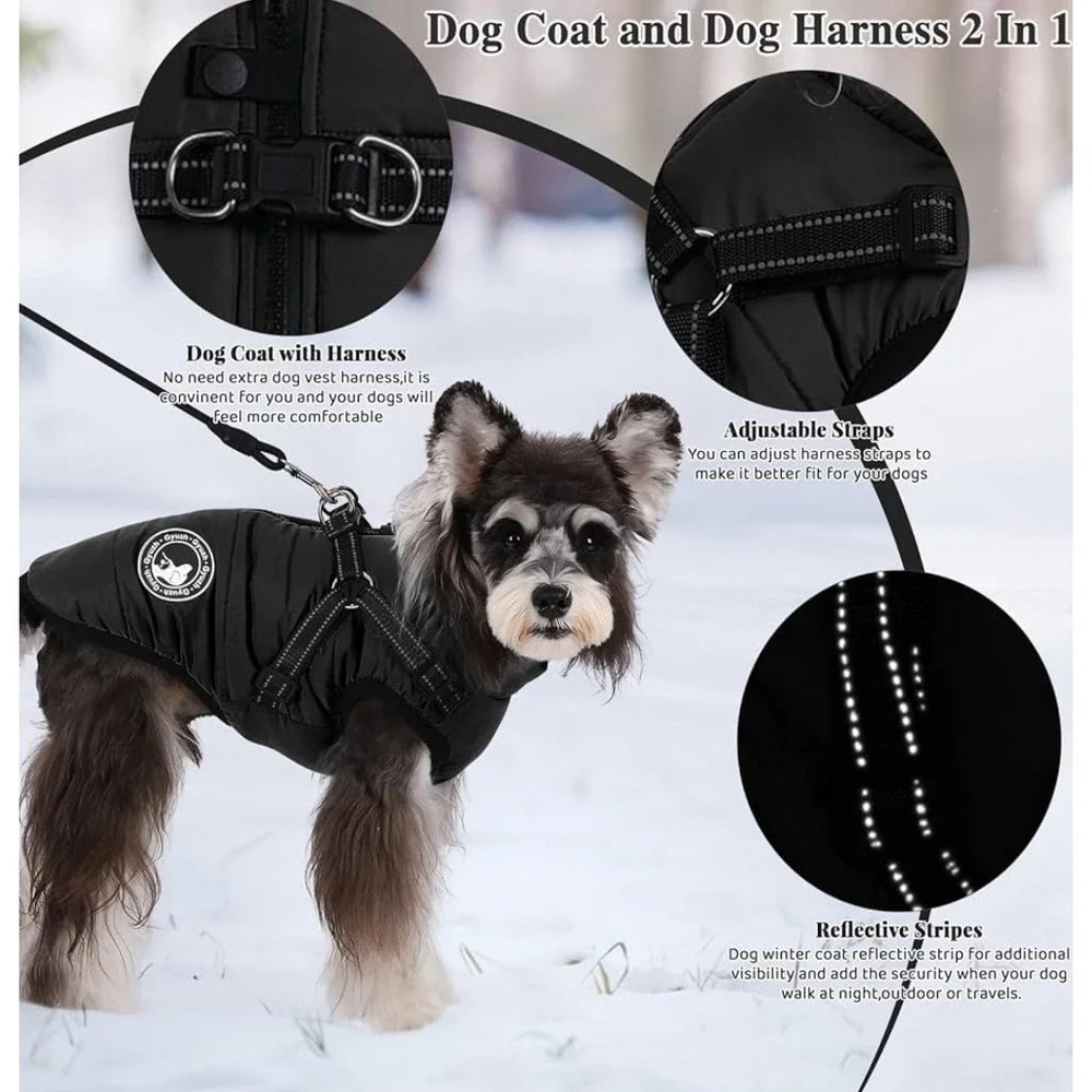 Gyvazla Dog Winter Coat Waterproof Puffer Vest Built-in Harness‎ 3XL